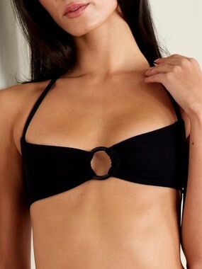 $170 MATTEAU black bandeau ring bikini halter top